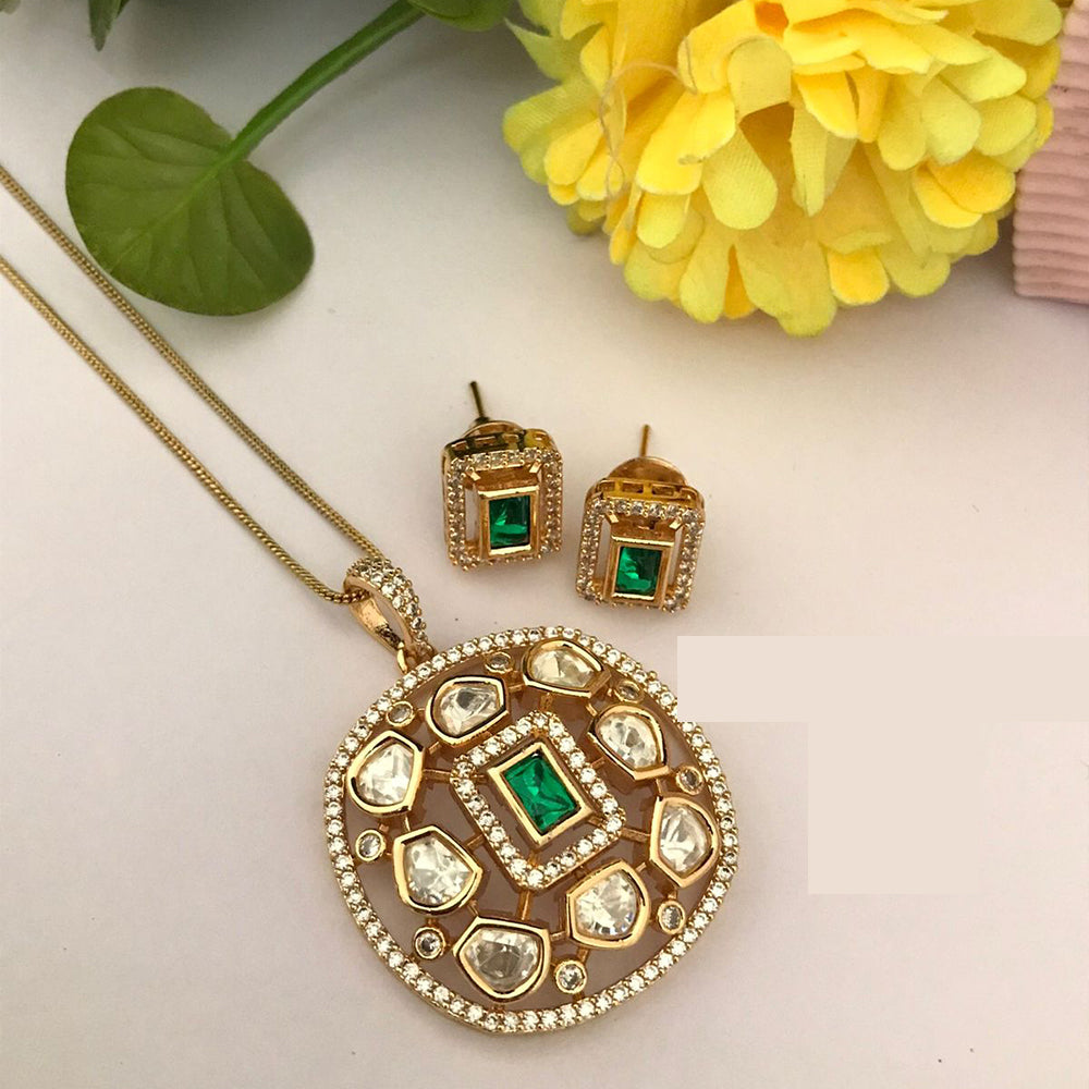 FS Collection Sparkling Glow Designer Kundan Stone Pendant Necklace Set for Special Occasions