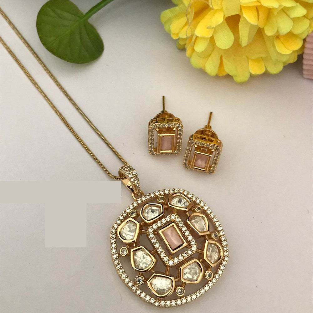 FS Collection Sparkling Glow Designer Kundan Stone Pendant Necklace Set for Special Occasions