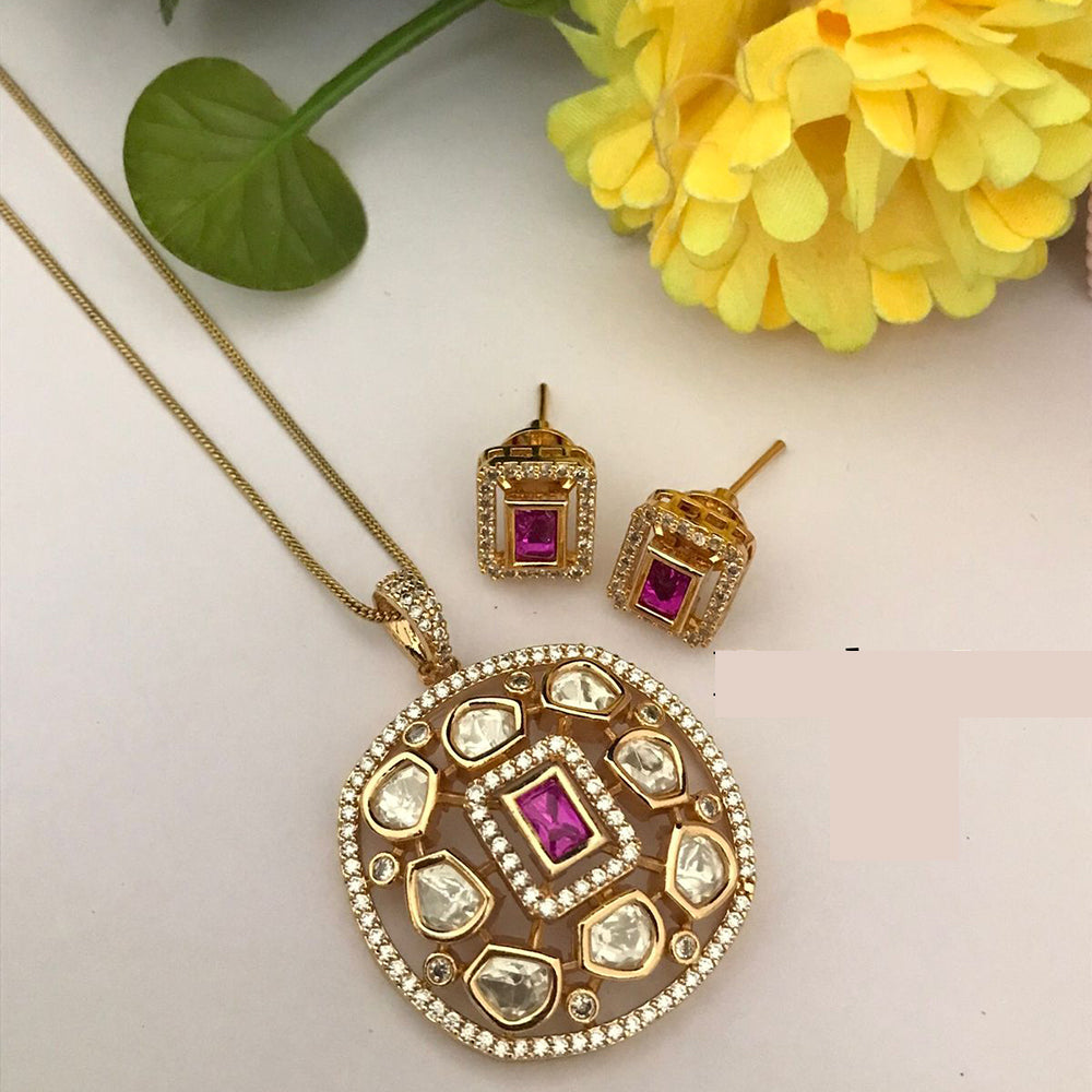 FS Collection Sparkling Glow Designer Kundan Stone Pendant Necklace Set for Special Occasions