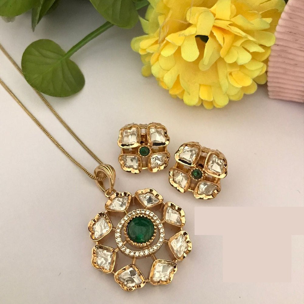 FS Collection Sparkling Glow Designer Kundan Stone Pendant Necklace Set for Special Occasions