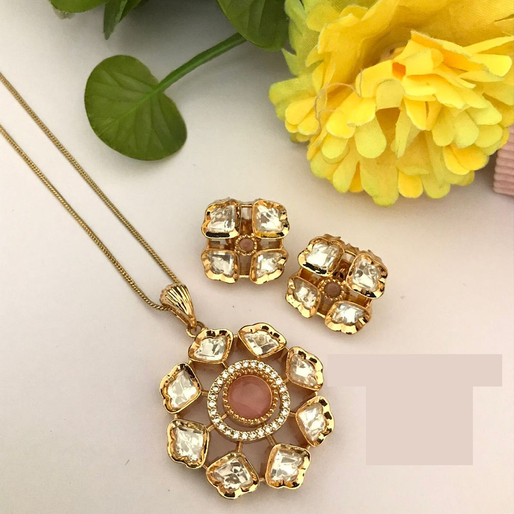 FS Collection Sparkling Glow Designer Kundan Stone Pendant Necklace Set for Special Occasions