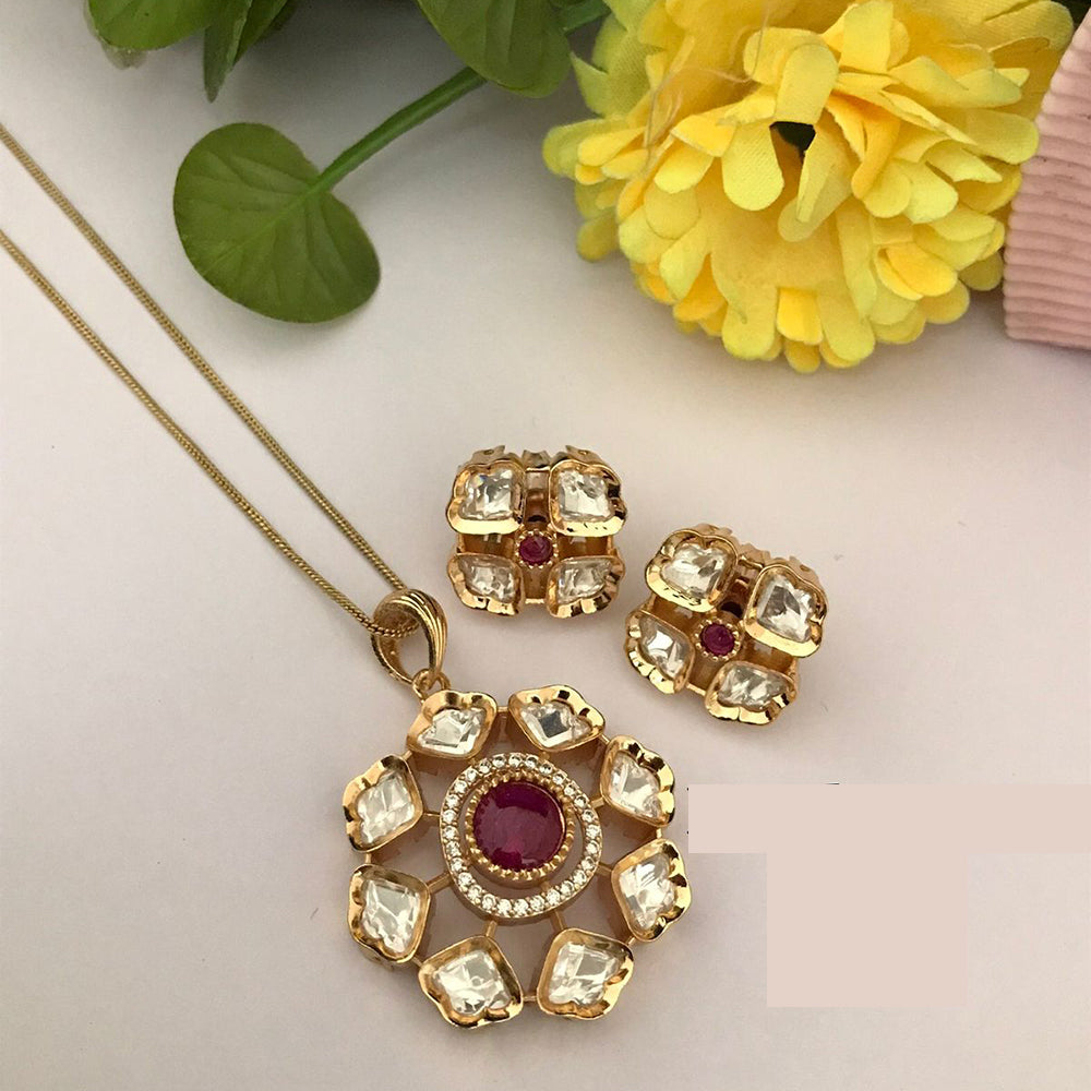 FS Collection Sparkling Glow Designer Kundan Stone Pendant Necklace Set for Special Occasions
