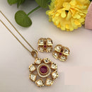 FS Collection Sparkling Glow Designer Kundan Stone Pendant Necklace Set for Special Occasions
