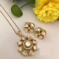 FS Collection Sparkling Glow Designer Kundan Stone Pendant Necklace Set for Special Occasions