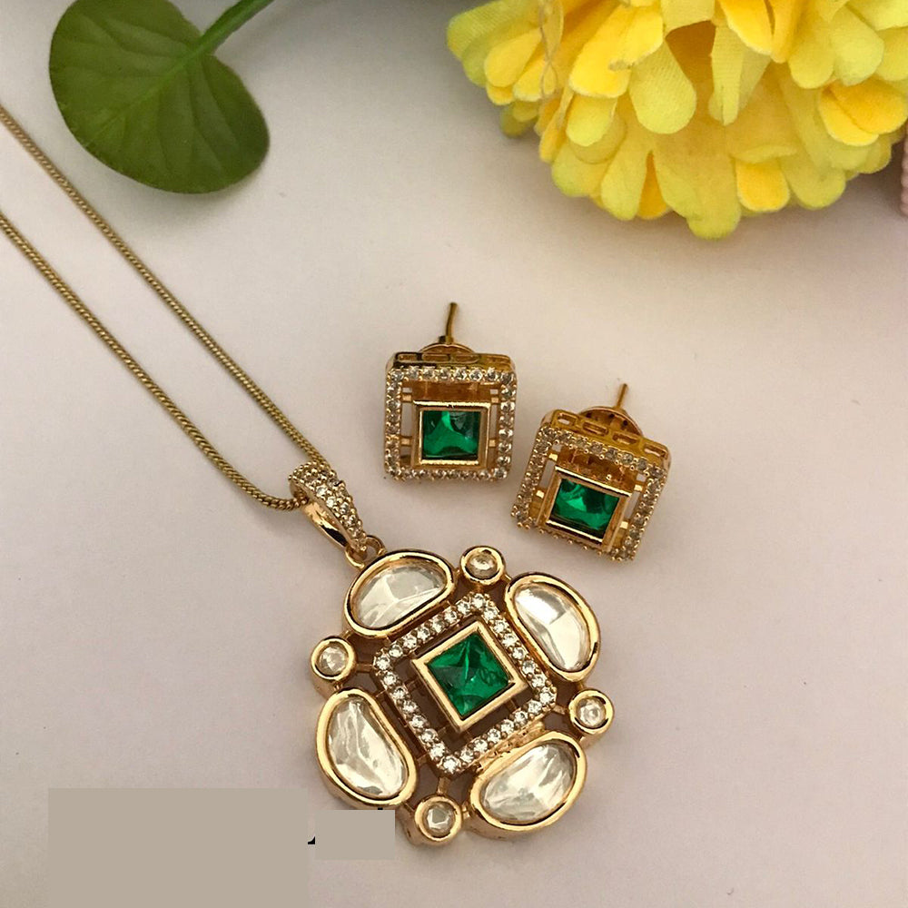 FS Collection Sparkling Glow Designer Kundan Stone Pendant Necklace Set for Special Occasions