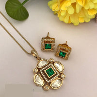FS Collection Sparkling Glow Designer Kundan Stone Pendant Necklace Set for Special Occasions