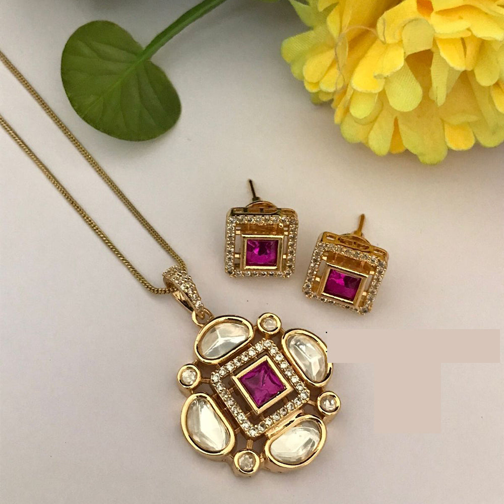 FS Collection Sparkling Glow Designer Kundan Stone Pendant Necklace Set for Special Occasions