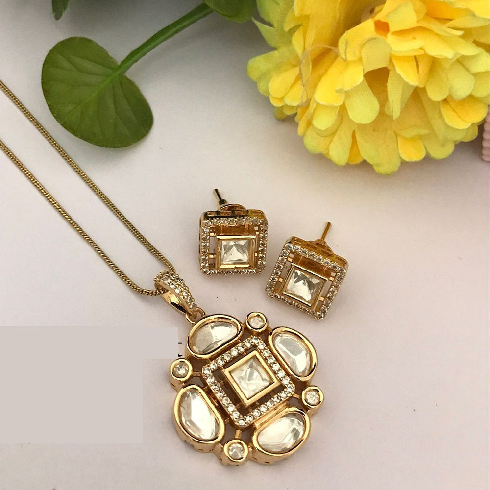 FS Collection Sparkling Glow Designer Kundan Stone Pendant Necklace Set for Special Occasions