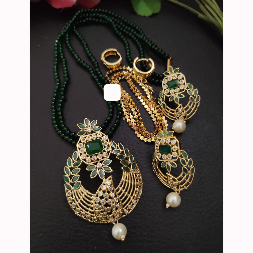 FS Collection Sparkling Elegance Crystal Long Necklace with Pearl Work for Traditional & Festive Looks
