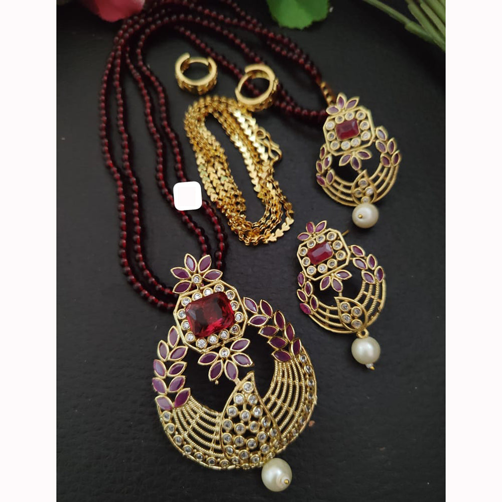 FS Collection Sparkling Elegance Crystal Long Necklace with Pearl Work for Traditional & Festive Looks