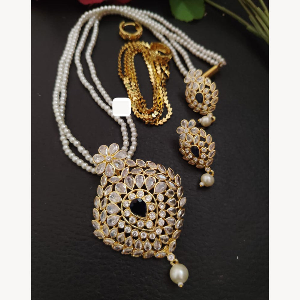 FS Collection Sparkling Elegance Crystal Long Necklace with Pearl Work for Traditional & Festive Looks