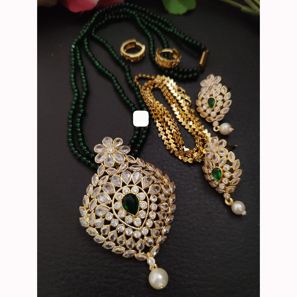 FS Collection Sparkling Elegance Crystal Long Necklace with Pearl Work for Traditional & Festive Looks