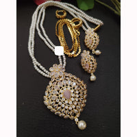 FS Collection Sparkling Elegance Crystal Long Necklace with Pearl Work for Traditional & Festive Looks