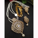 FS Collection Sparkling Elegance Crystal Long Necklace with Pearl Work for Traditional & Festive Looks