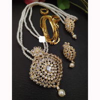 FS Collection Sparkling Elegance Crystal Long Necklace with Pearl Work for Traditional & Festive Looks
