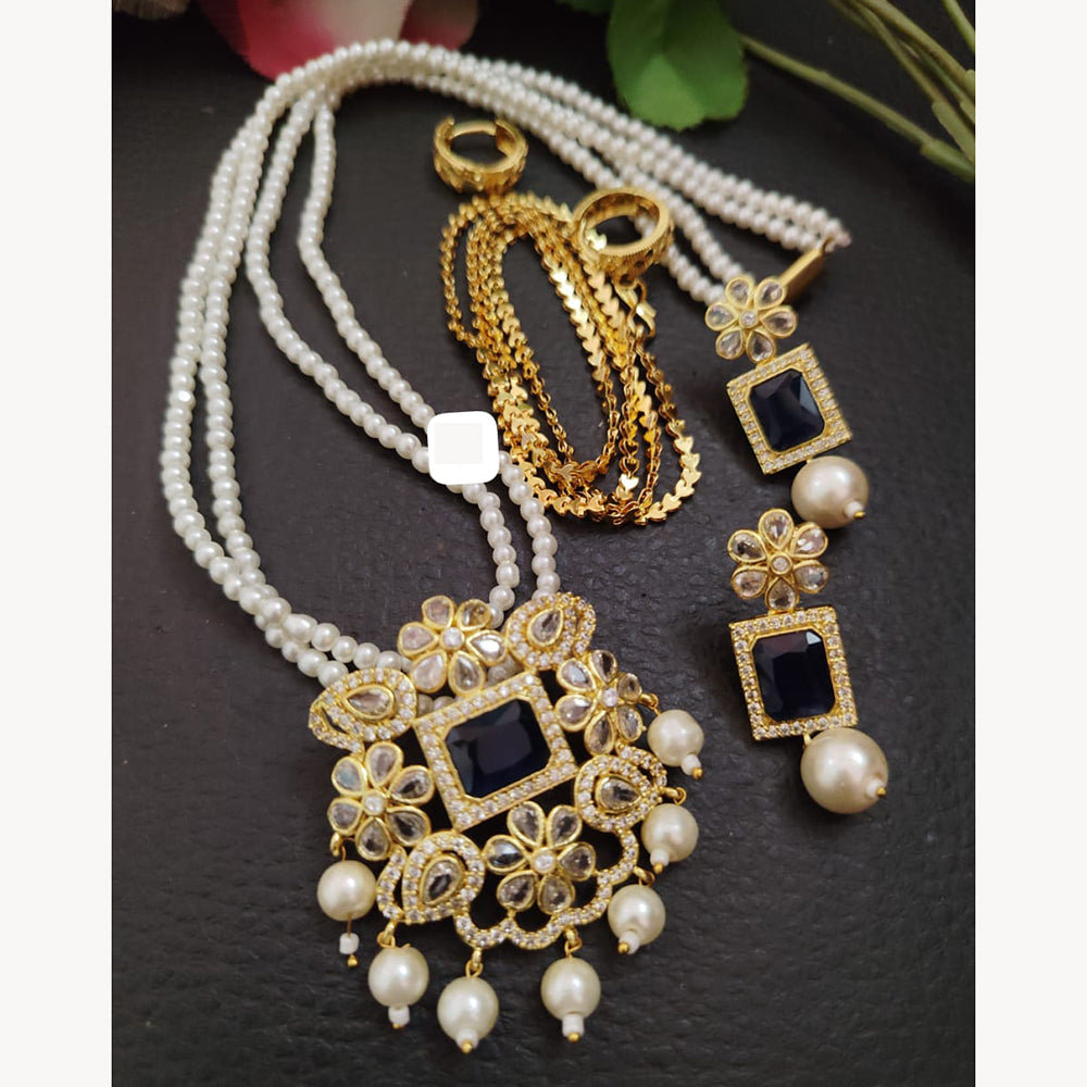 FS Collection Sparkling Elegance Crystal Long Necklace with Pearl Work for Traditional & Festive Looks