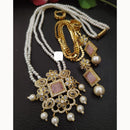 FS Collection Sparkling Elegance Crystal Long Necklace with Pearl Work for Traditional & Festive Looks
