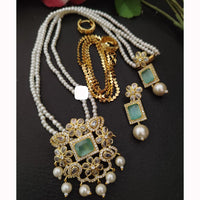 FS Collection Sparkling Elegance Crystal Long Necklace with Pearl Work for Traditional & Festive Looks