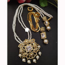 FS Collection Sparkling Elegance Crystal Long Necklace with Pearl Work for Traditional & Festive Looks