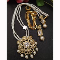 FS Collection Sparkling Elegance Crystal Long Necklace with Pearl Work for Traditional & Festive Looks