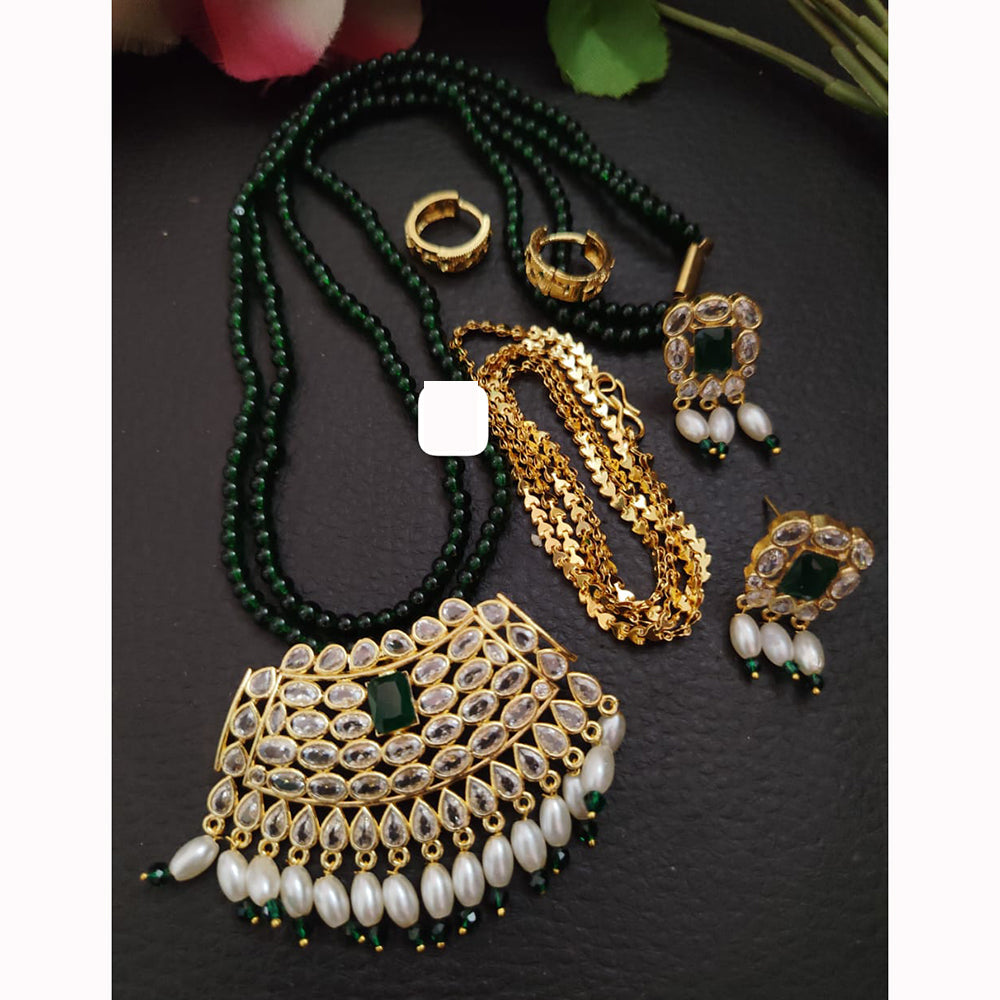 FS Collection Sparkling Elegance Crystal Long Necklace with Pearl Work for Traditional & Festive Looks