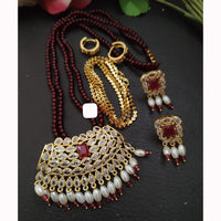 FS Collection Sparkling Elegance Crystal Long Necklace with Pearl Work for Traditional & Festive Looks