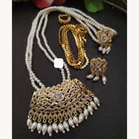 FS Collection Sparkling Elegance Crystal Long Necklace with Pearl Work for Traditional & Festive Looks
