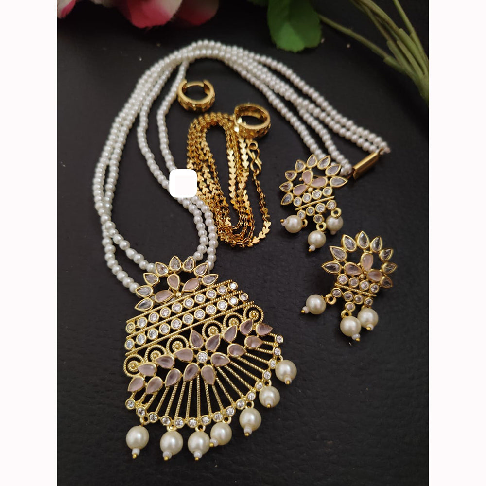 FS Collection Sparkling Elegance Crystal Long Necklace with Pearl Work for Traditional & Festive Looks