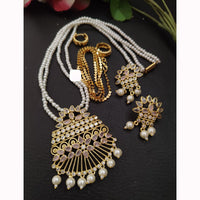 FS Collection Sparkling Elegance Crystal Long Necklace with Pearl Work for Traditional & Festive Looks