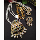 FS Collection Sparkling Elegance Crystal Long Necklace with Pearl Work for Traditional & Festive Looks