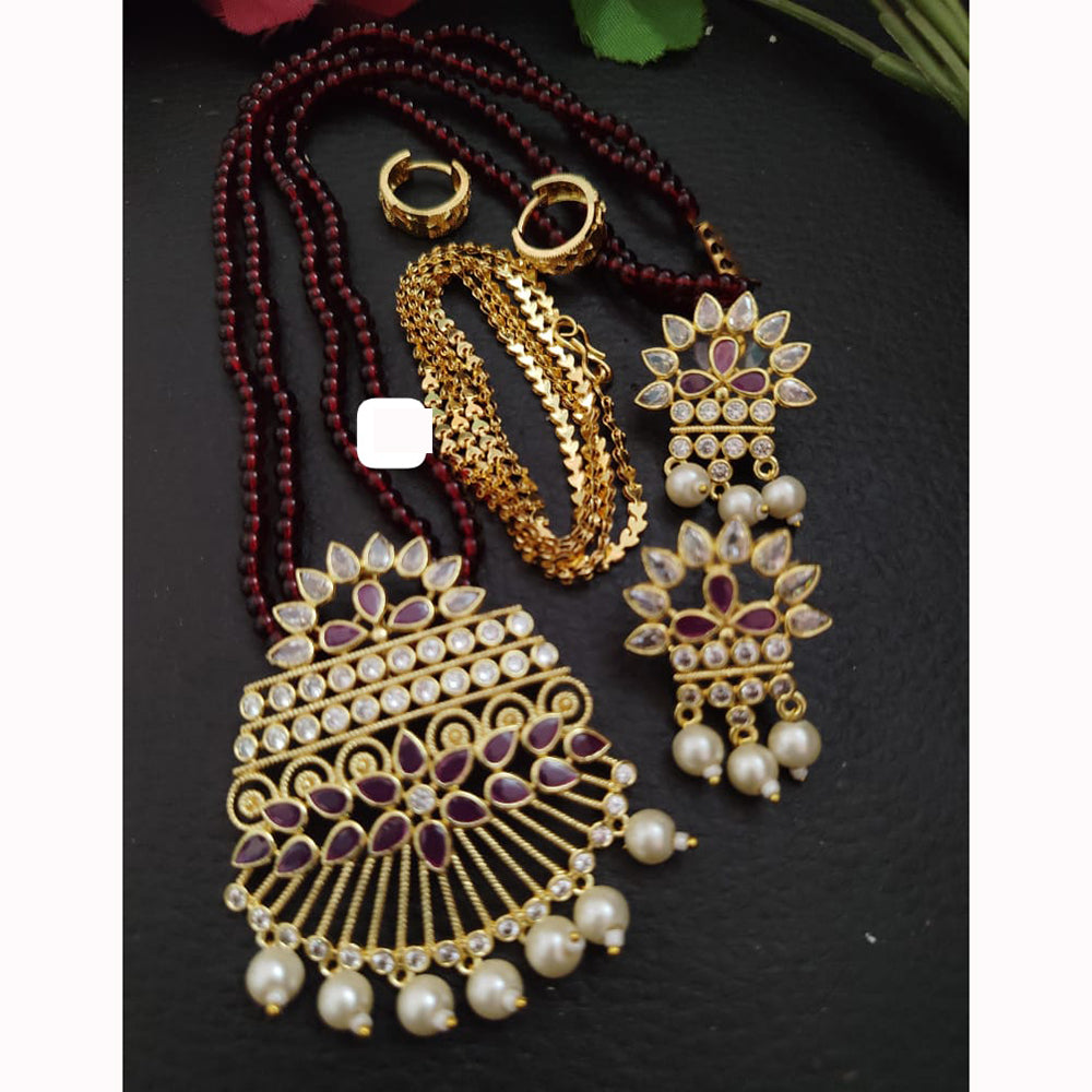 FS Collection Sparkling Elegance Crystal Long Necklace with Pearl Work for Traditional & Festive Looks