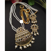 FS Collection Sparkling Elegance Crystal Long Necklace with Pearl Work for Traditional & Festive Looks