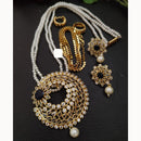 FS Collection Sparkling Elegance Crystal Long Necklace with Pearl Work for Traditional & Festive Looks