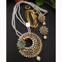 FS Collection Sparkling Elegance Crystal Long Necklace with Pearl Work for Traditional & Festive Looks