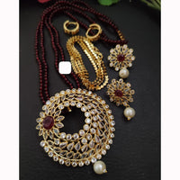 FS Collection Sparkling Elegance Crystal Long Necklace with Pearl Work for Traditional & Festive Looks
