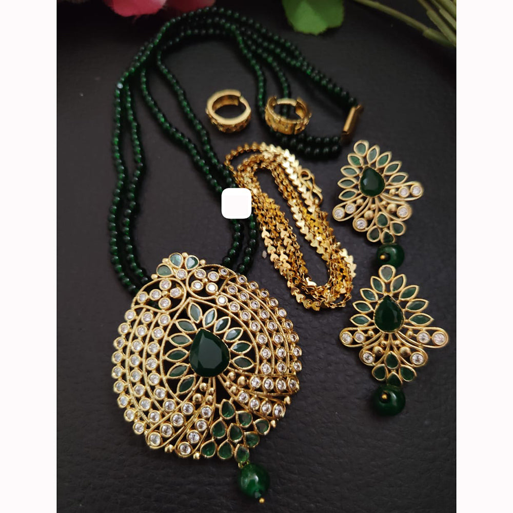 FS Collection Sparkling Elegance Crystal Long Necklace with Pearl Work for Traditional & Festive Looks