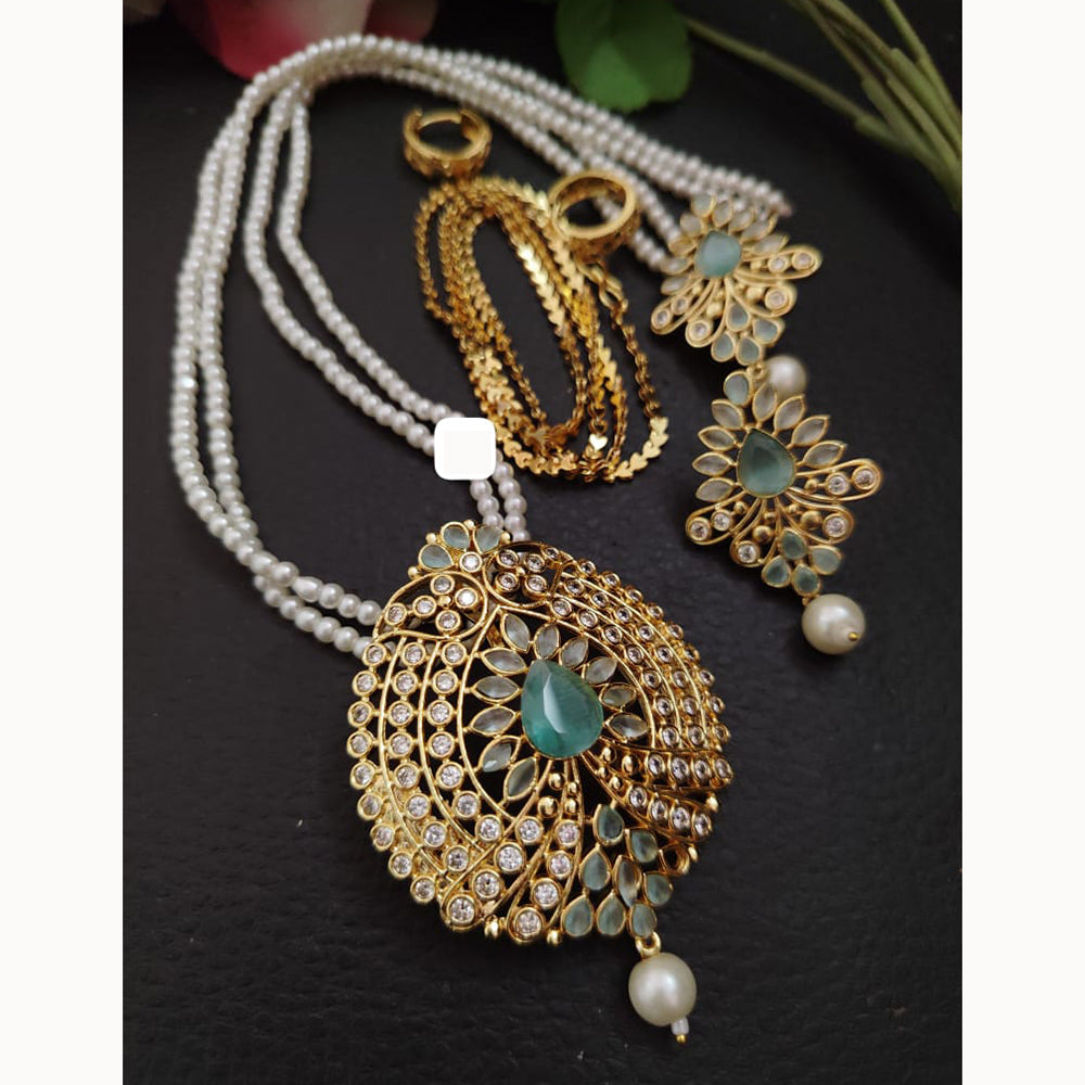 FS Collection Sparkling Elegance Crystal Long Necklace with Pearl Work for Traditional & Festive Looks
