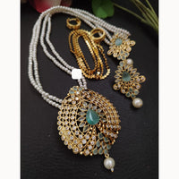 FS Collection Sparkling Elegance Crystal Long Necklace with Pearl Work for Traditional & Festive Looks