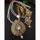FS Collection Sparkling Elegance Crystal Long Necklace with Pearl Work for Traditional & Festive Looks