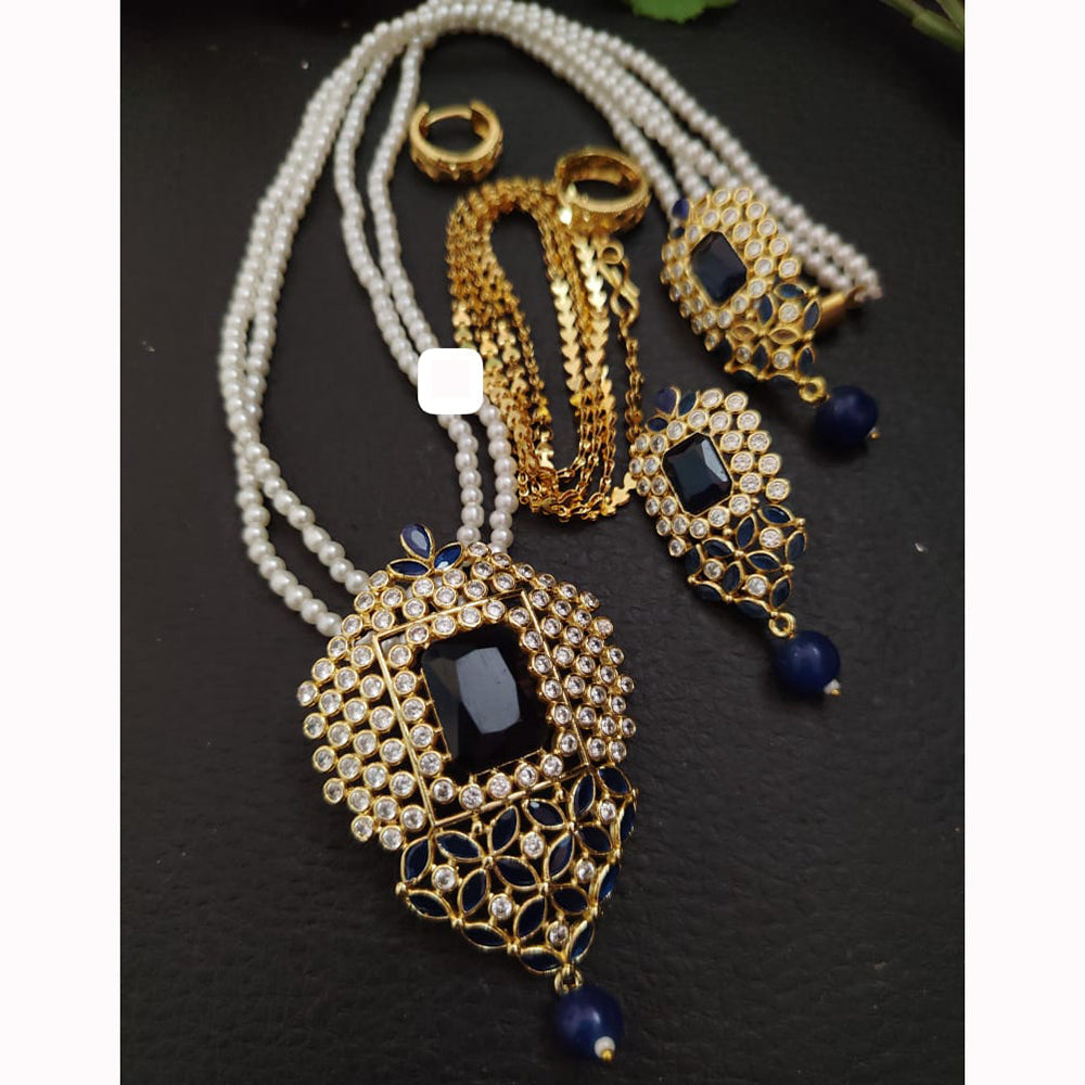 FS Collection Sparkling Elegance Crystal Long Necklace with Pearl Work for Traditional & Festive Looks