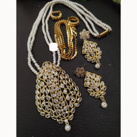 FS Collection Sparkling Elegance Crystal Long Necklace with Pearl Work for Traditional & Festive Looks