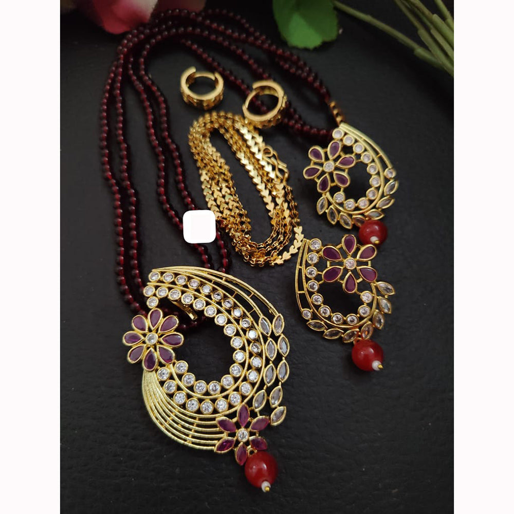 FS Collection Sparkling Elegance Crystal Long Necklace with Pearl Work for Traditional & Festive Looks