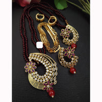 FS Collection Sparkling Elegance Crystal Long Necklace with Pearl Work for Traditional & Festive Looks