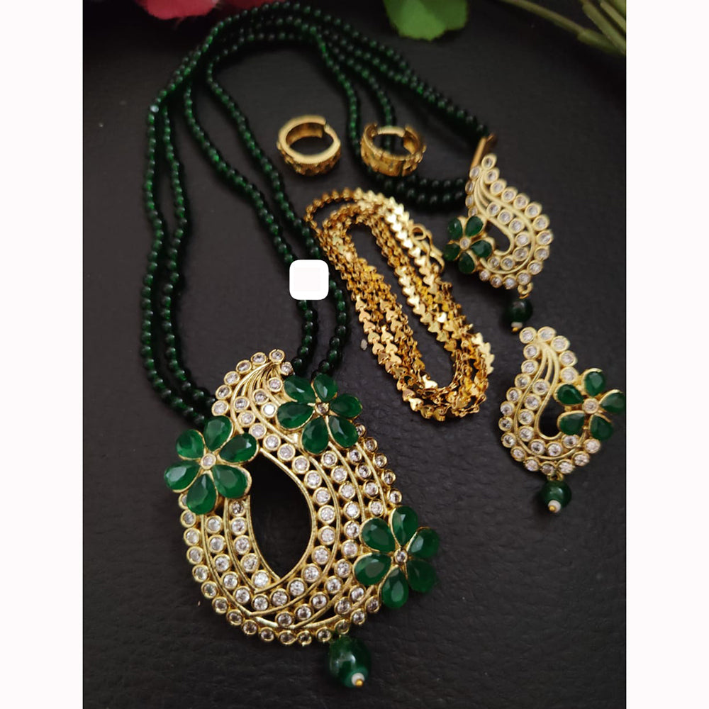 FS Collection Sparkling Elegance Crystal Long Necklace with Pearl Work for Traditional & Festive Looks
