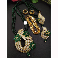 FS Collection Sparkling Elegance Crystal Long Necklace with Pearl Work for Traditional & Festive Looks