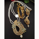 FS Collection Sparkling Elegance Crystal Long Necklace with Pearl Work for Traditional & Festive Looks