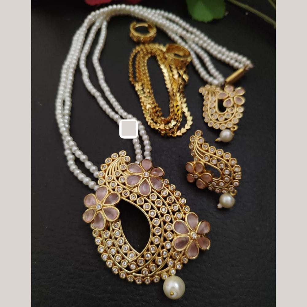 FS Collection Sparkling Elegance Crystal Long Necklace with Pearl Work for Traditional & Festive Looks