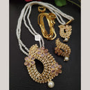FS Collection Sparkling Elegance Crystal Long Necklace with Pearl Work for Traditional & Festive Looks