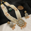FS Collection Sparkling Elegance Crystal Long Necklace with Pearl Work for Traditional & Festive Looks