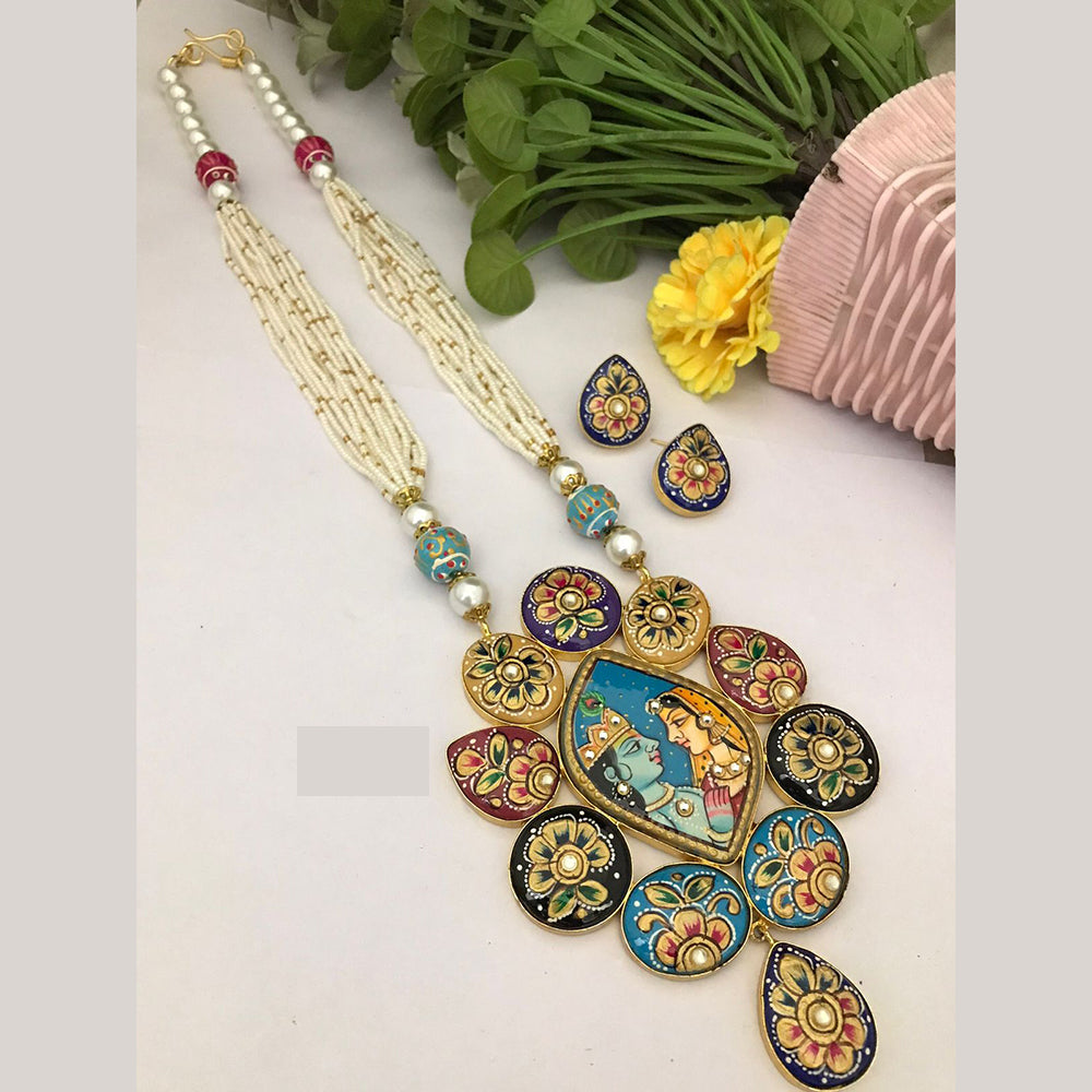 FS Collection Ethnic Handpainted Radha Krishna Designer Meenakari Long Necklace Set